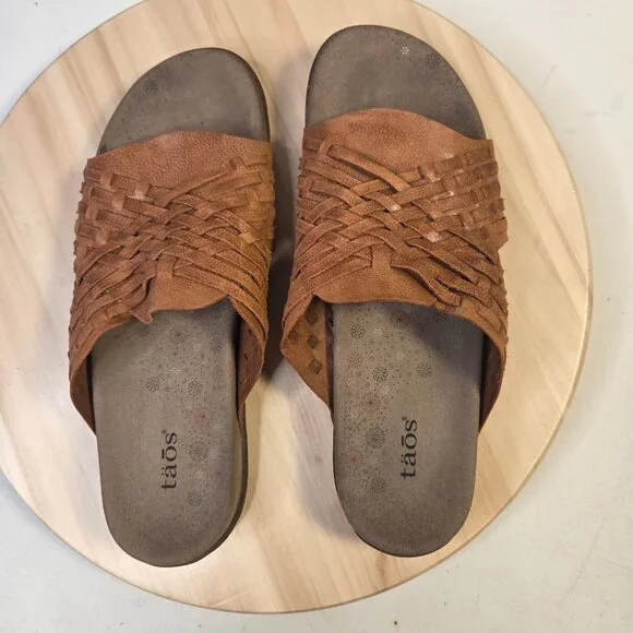 Taos Guru Cognac Leather Woven Slip On Sandals Women US 11 - Picture 9 of 14